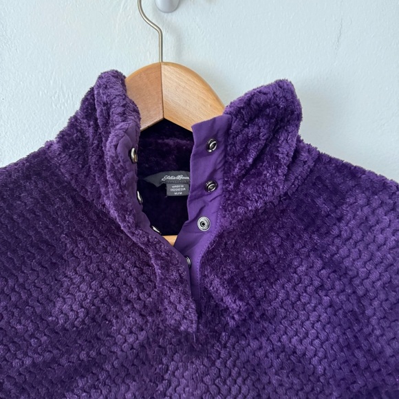 Eddie Bauer Everett waffle texture snap neck dark purple pullover Size  Medium - Picture 2 of 7
